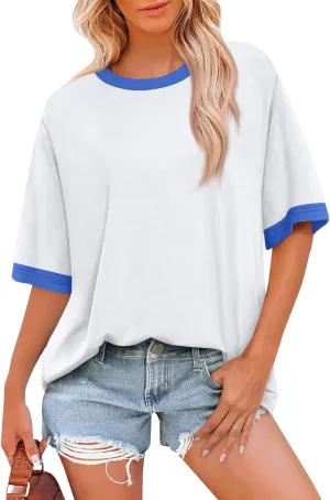 Half Sleeve Tops for Women Crew Neck Casual Summer Oversized Tshirts Trendy Going Out Tops Womens Shirts