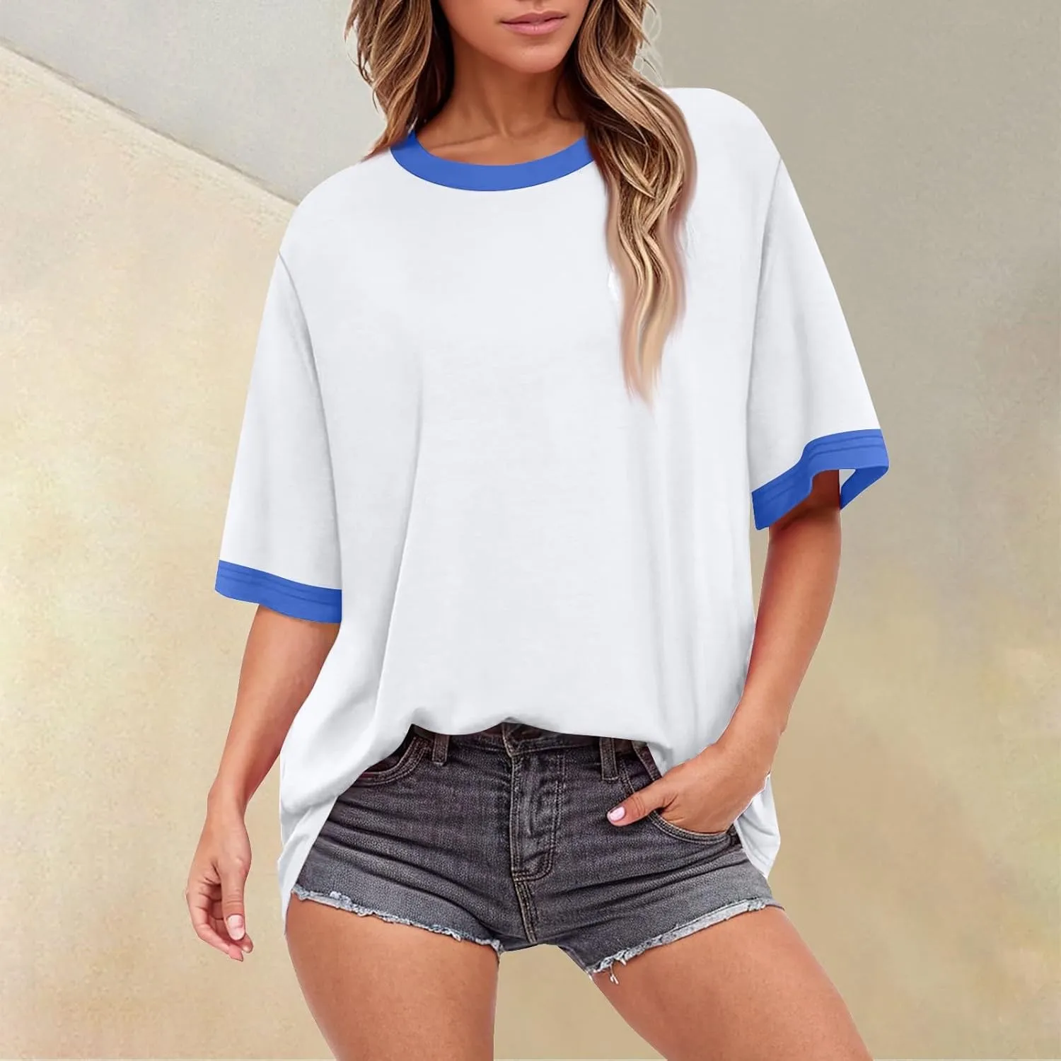 Half Sleeve Tops for Women Crew Neck Casual Summer Oversized Tshirts Trendy Going Out Tops Womens Shirts