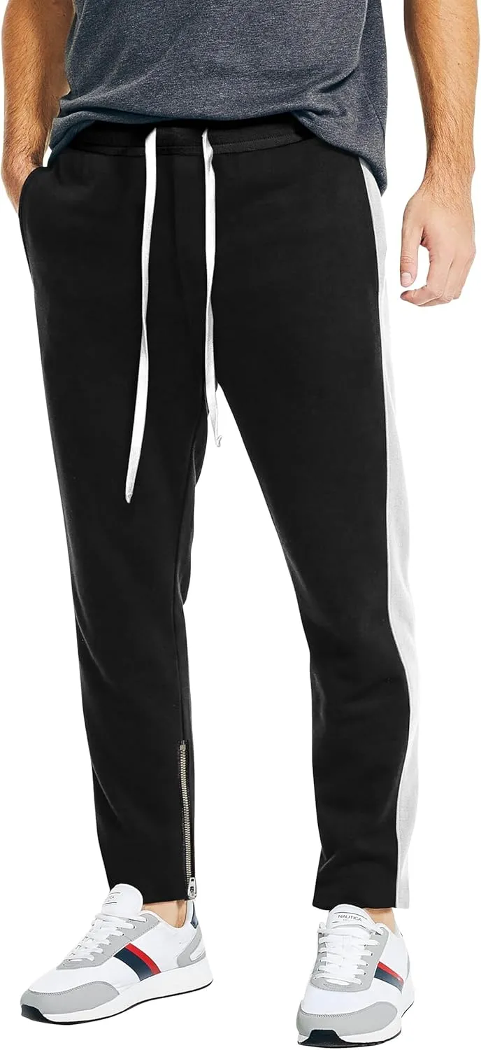 Hat and Beyond Mens Premium Track Jersey Pants with Ankle Zipper Slim Athletic Fit Sweatpants