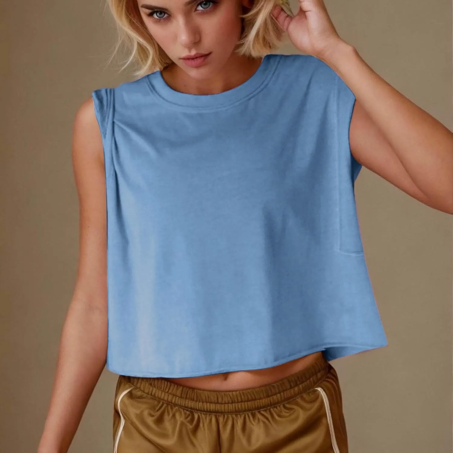 HGps8w Workout Tops for Women Crop Tank Top - Loose Summer Flowy Athletic Gym Sleeveless Cropped Yoga Shirts