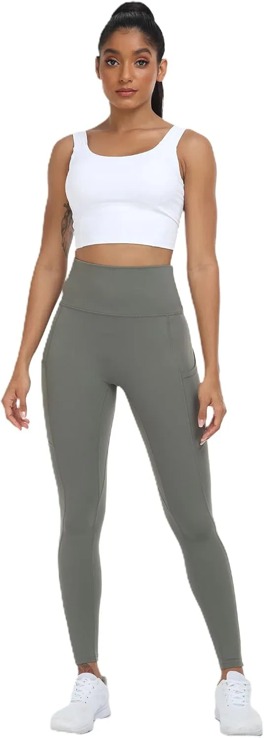 High Waisted Gym Yoga Pants with Pockets, Tummy Control Activewear Workout Leggings for Women