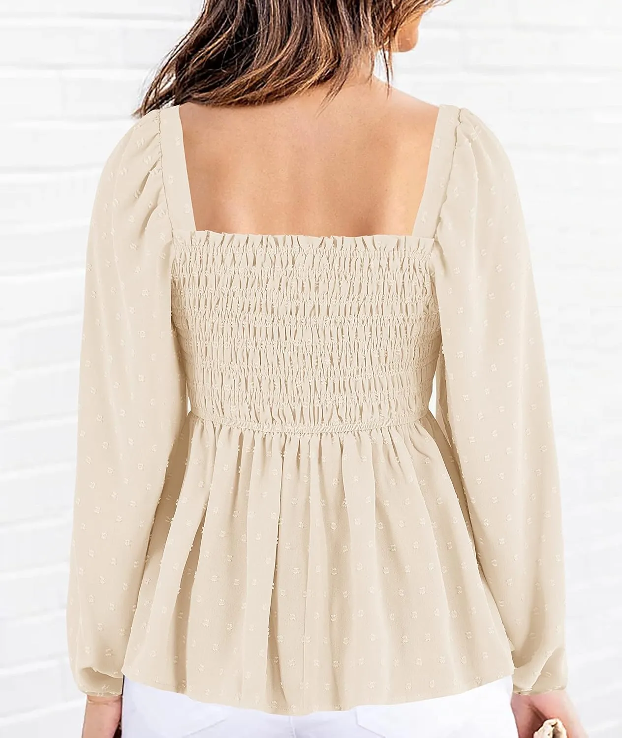 Imysty Womens V Neck Smocked Peplum Tops