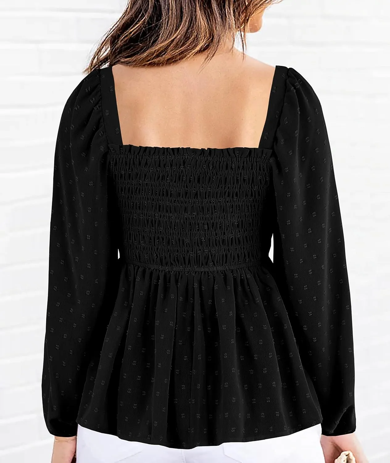 Imysty Womens V Neck Smocked Peplum Tops