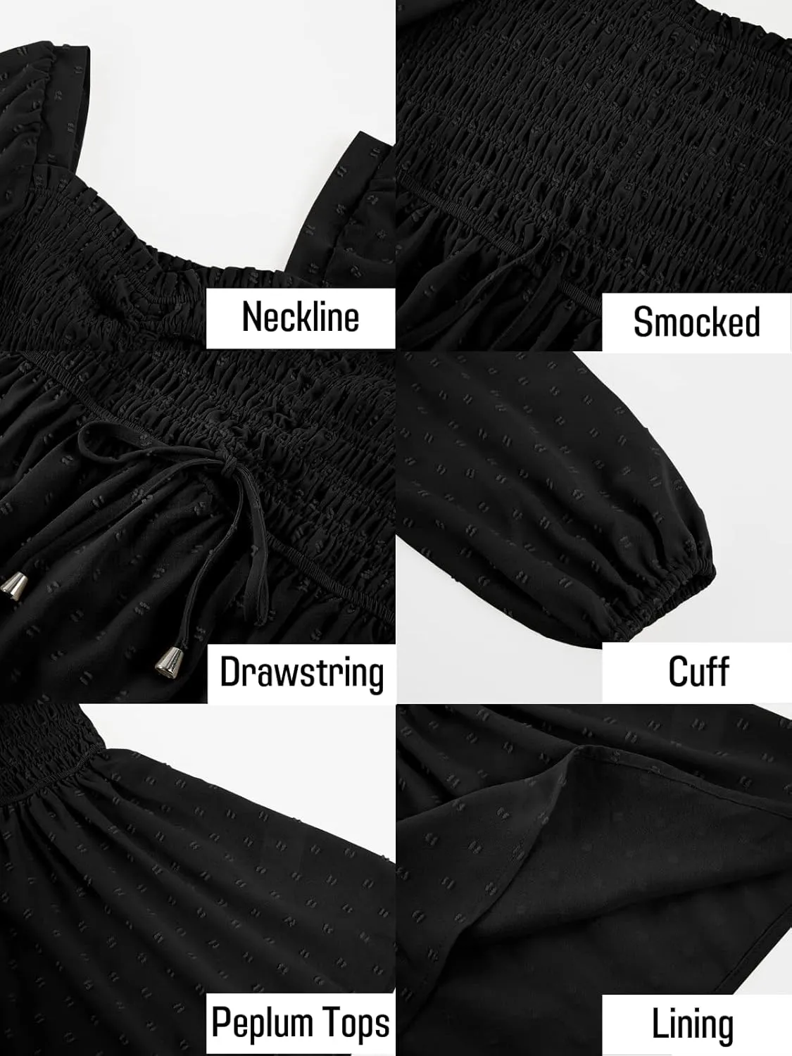 Imysty Womens V Neck Smocked Peplum Tops