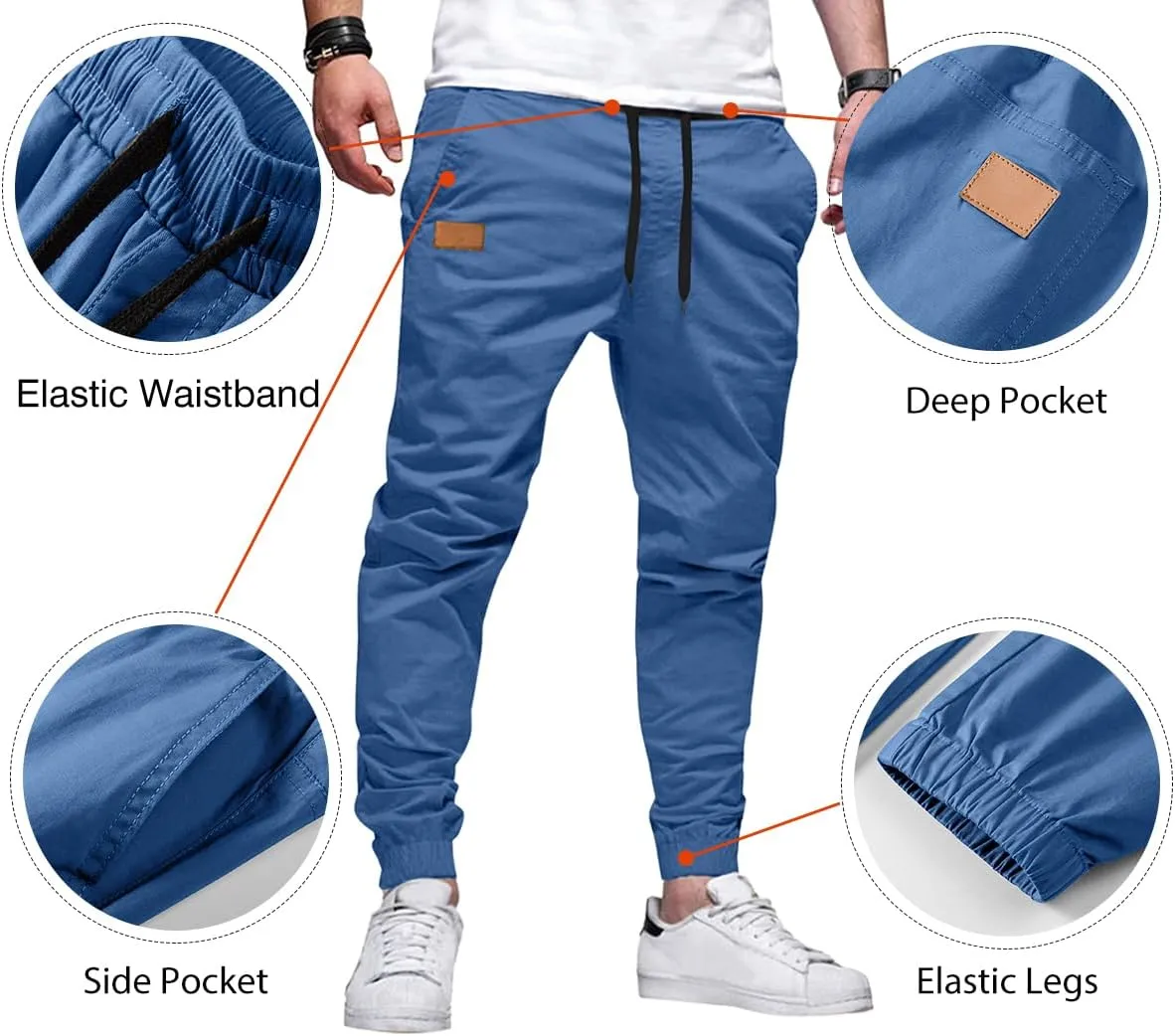 JMIERR Mens Casual Joggers Pants - Cotton Drawstring Chino Cargo Pants Hiking Outdoor Twill Track Jogging Sweatpants Pants