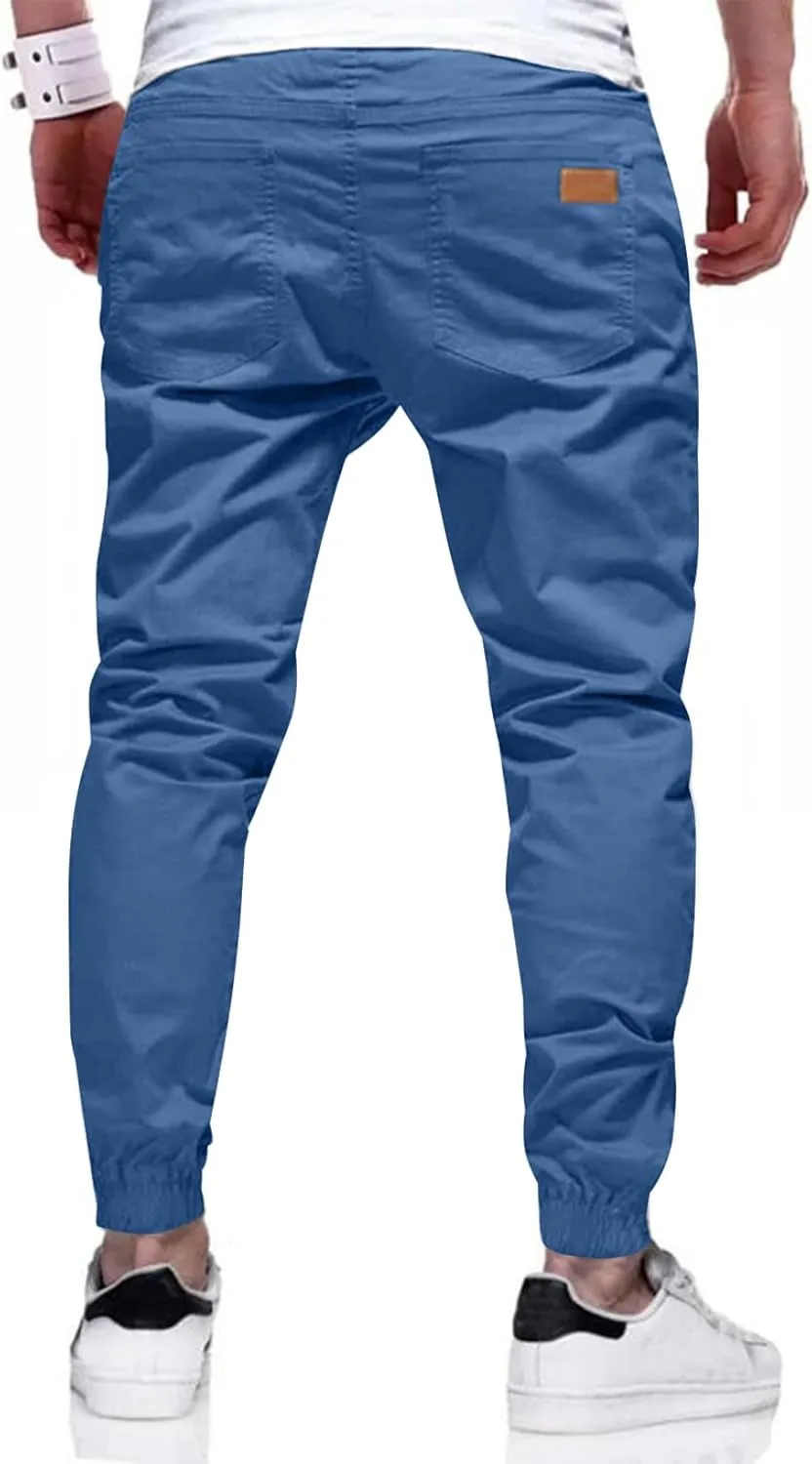 JMIERR Mens Casual Joggers Pants - Cotton Drawstring Chino Cargo Pants Hiking Outdoor Twill Track Jogging Sweatpants Pants