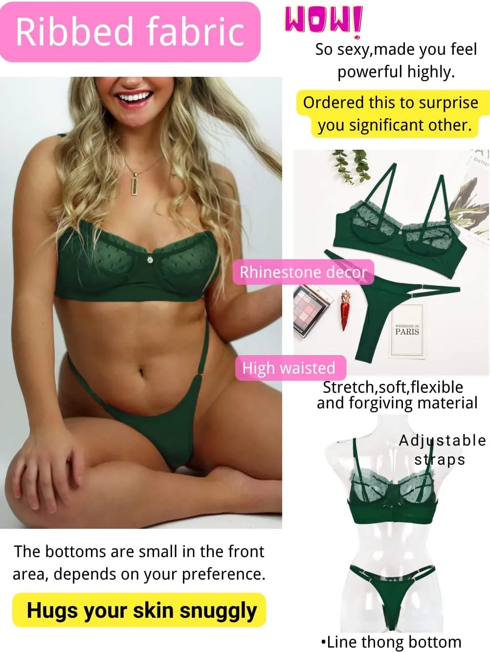 Kaei&Shi Sexy Lingerie for Women,Ruffle 2 Piece Lace Lingerie Set,Sheer Bra and Panty Sets Valentine