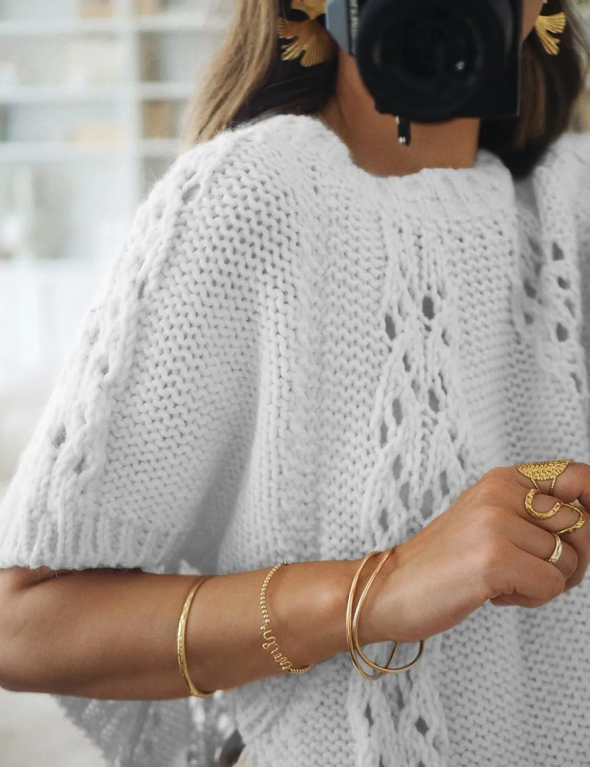 Knitted Tops Short Sleeve Sweater for Women Lace Up Crew Neck Crochet Tops Hollow Out Pullover Shirts