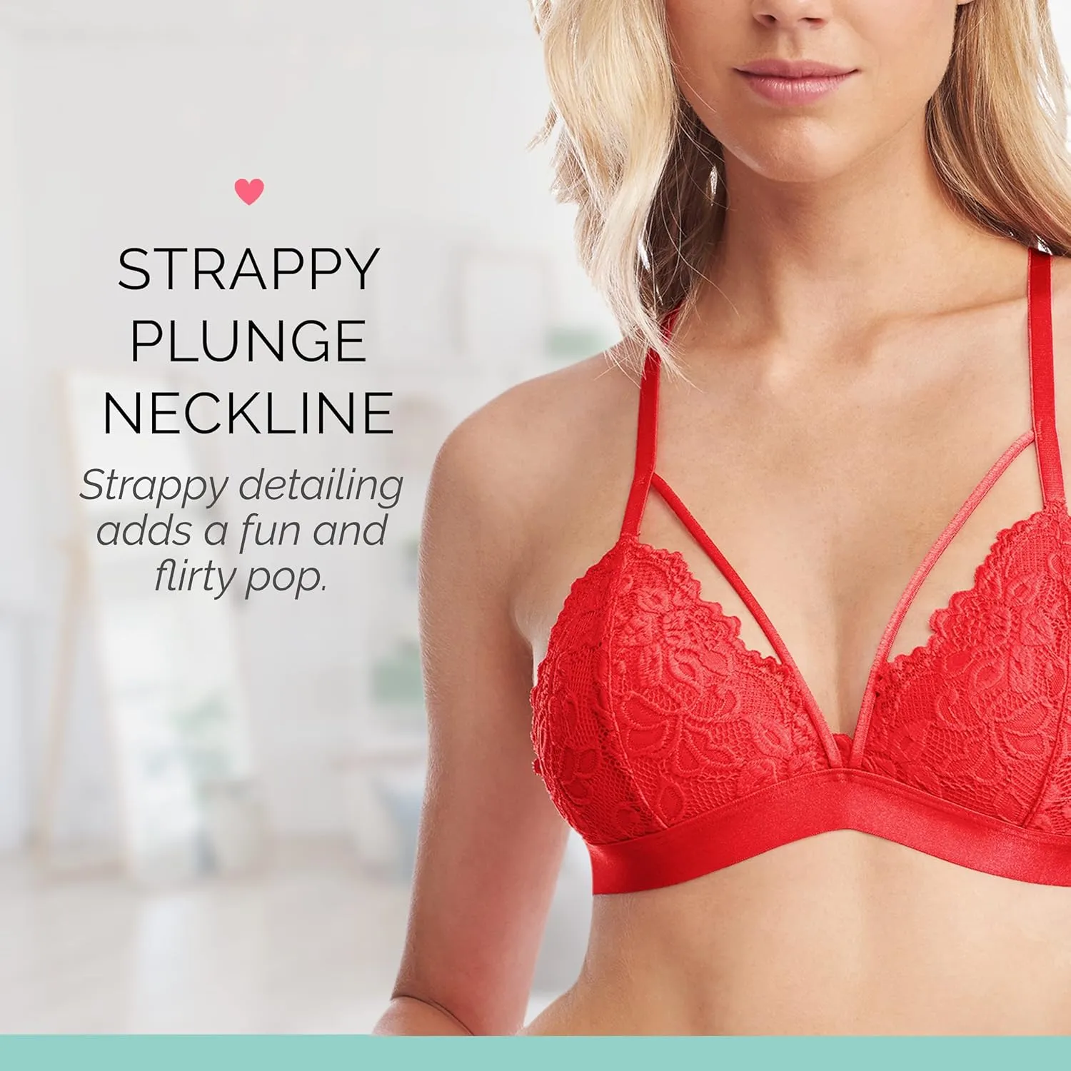 Kylie Lace Bralette for Women, Unpadded and Unlined Wireless Bra, Perfect Everyday Strappy Lingerie
