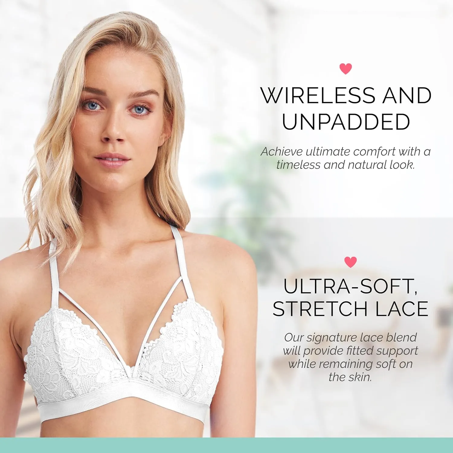 Kylie Lace Bralette for Women, Unpadded and Unlined Wireless Bra, Perfect Everyday Strappy Lingerie