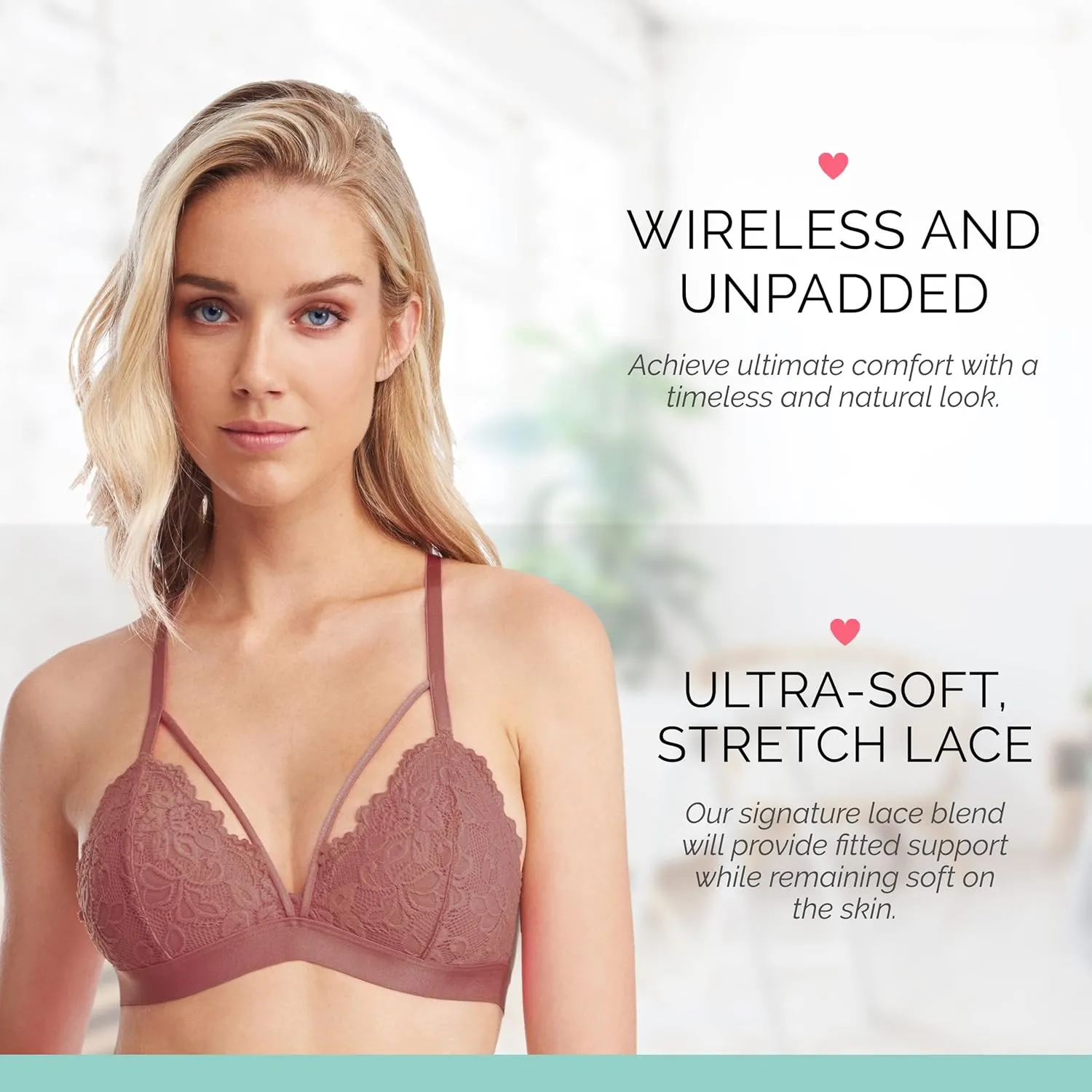 Kylie Lace Bralette for Women, Unpadded and Unlined Wireless Bra, Perfect Everyday Strappy Lingerie