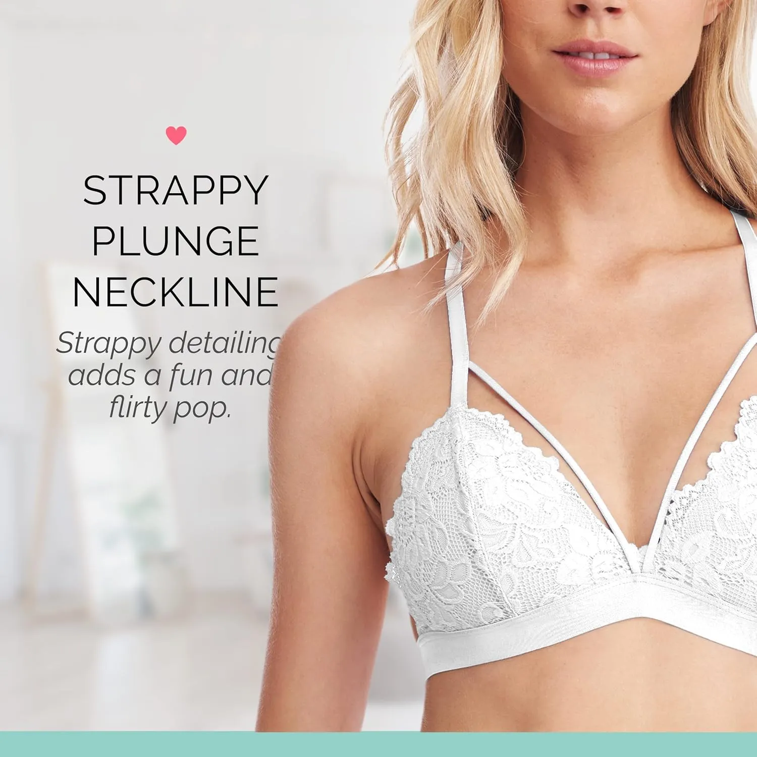 Kylie Lace Bralette for Women, Unpadded and Unlined Wireless Bra, Perfect Everyday Strappy Lingerie