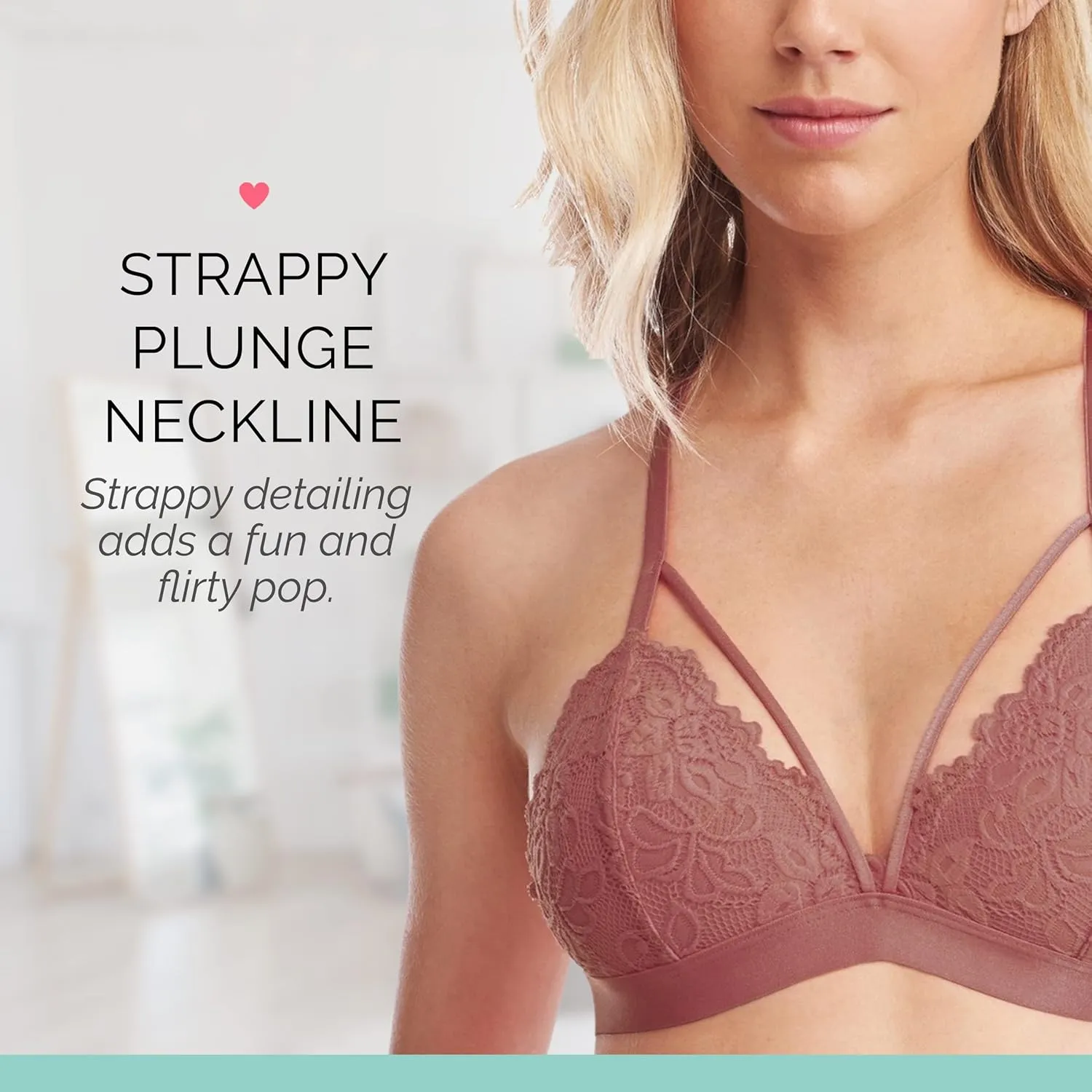 Kylie Lace Bralette for Women, Unpadded and Unlined Wireless Bra, Perfect Everyday Strappy Lingerie