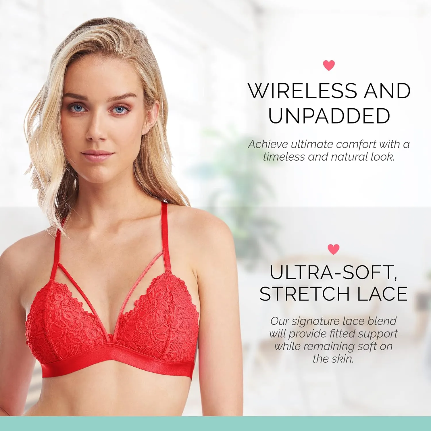 Kylie Lace Bralette for Women, Unpadded and Unlined Wireless Bra, Perfect Everyday Strappy Lingerie
