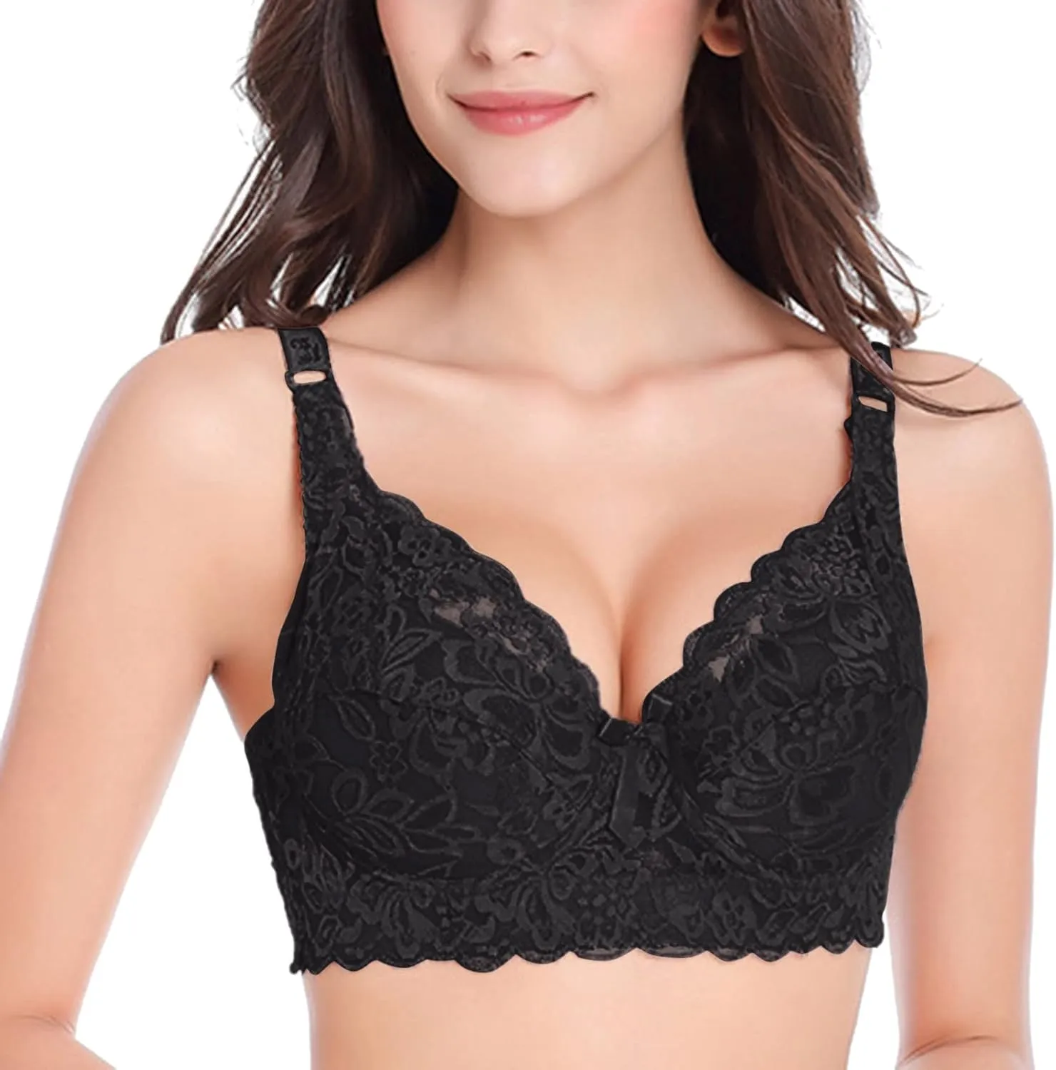Lace Bralettes Womens Plunge Wireless Bras Camisole Tops Cami Strappy Sexy Soft Push Up Bras with Underwire Support