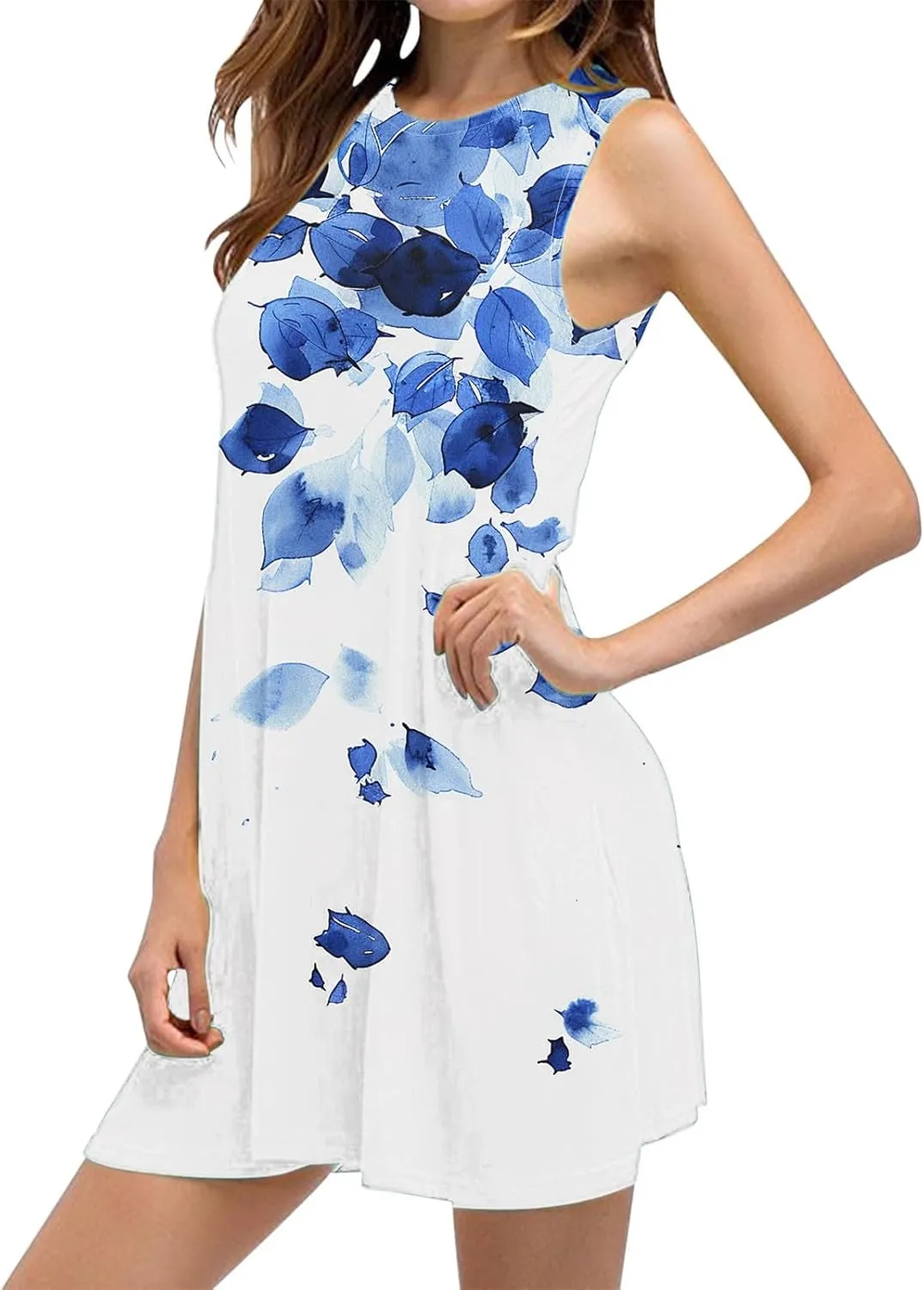 Ladies' Printed Sundress Tops 2025 Beach Wear Loose Fit Ladies Tops Crewneck Slimming Waisted Summer Outwear