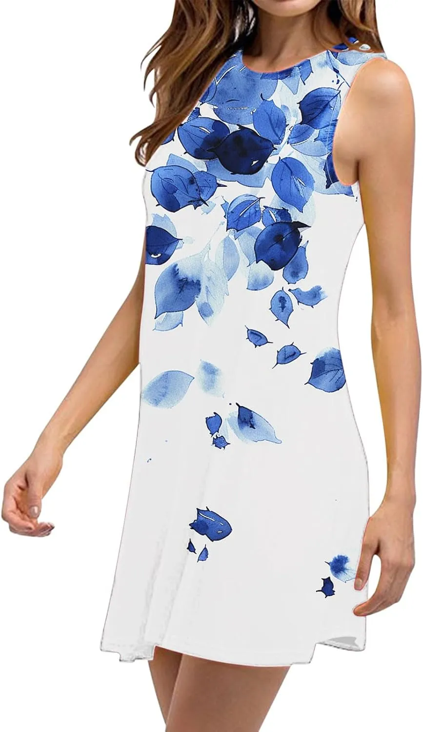 Ladies' Printed Sundress Tops 2025 Beach Wear Loose Fit Ladies Tops Crewneck Slimming Waisted Summer Outwear
