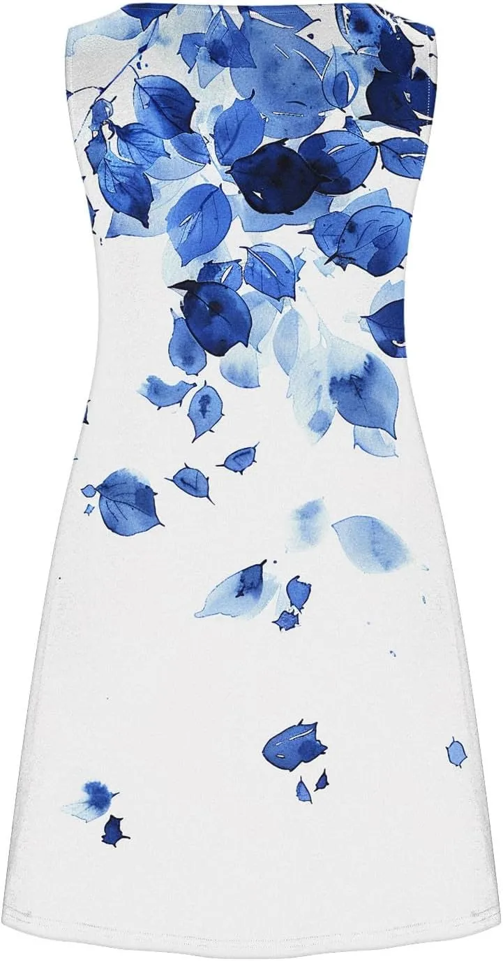 Ladies' Printed Sundress Tops 2025 Beach Wear Loose Fit Ladies Tops Crewneck Slimming Waisted Summer Outwear