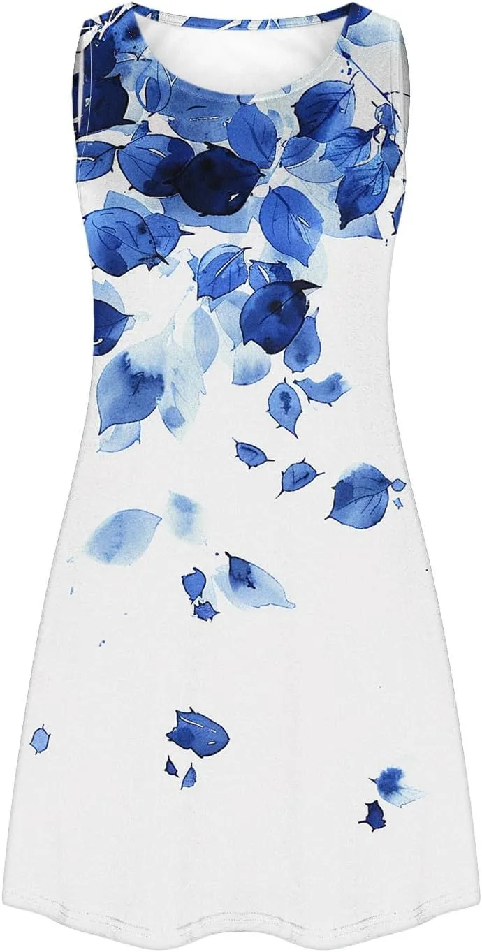 Ladies' Printed Sundress Tops 2025 Beach Wear Loose Fit Ladies Tops Crewneck Slimming Waisted Summer Outwear