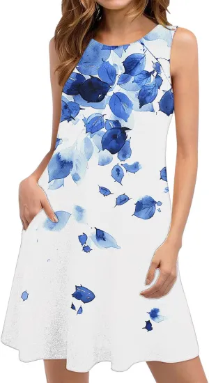 Ladies' Printed Sundress Tops 2025 Beach Wear Loose Fit Ladies Tops Crewneck Slimming Waisted Summer Outwear