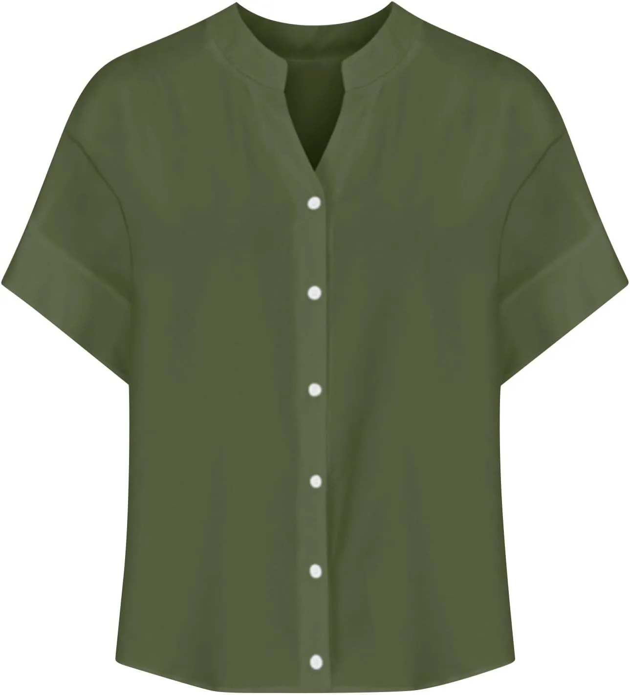 Linen Shirts for Women 2025 Summer Simple Solid Print Button Down V Neck Short Sleeve Blouses Comfy Womens Cotton Tops