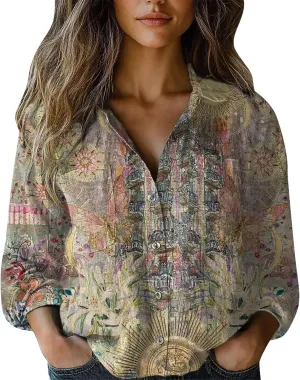 Linen Tops for Women Fashion Down Shirts Casual Tops Long Sleeve Blouse Ladies Summer Casual