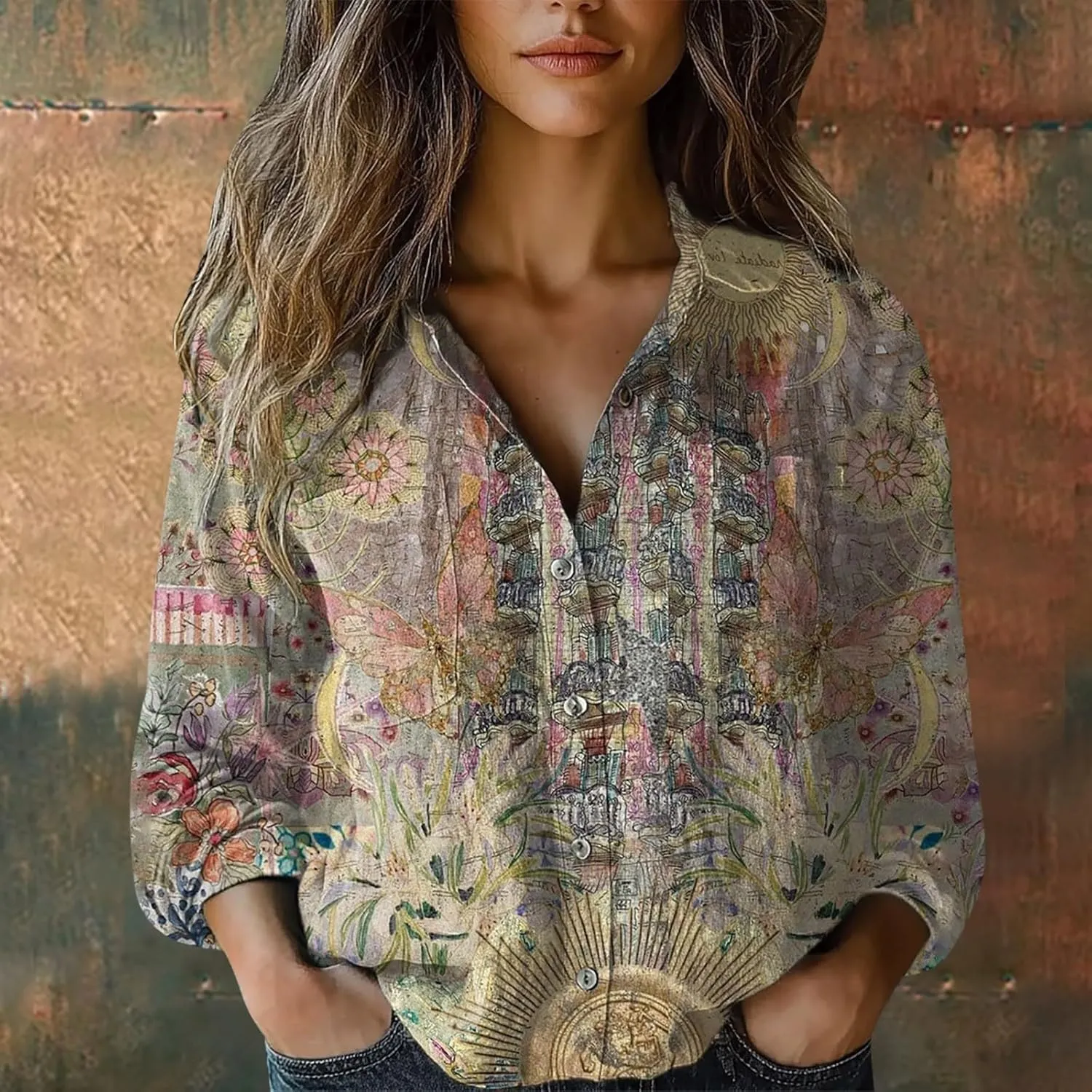 Linen Tops for Women Fashion Down Shirts Casual Tops Long Sleeve Blouse Ladies Summer Casual