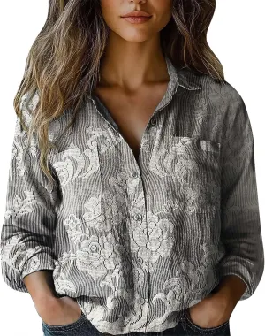 Linen Tops for Women Fashion Down Shirts Casual Tops Long Sleeve Blouse Ladies Summer Casual