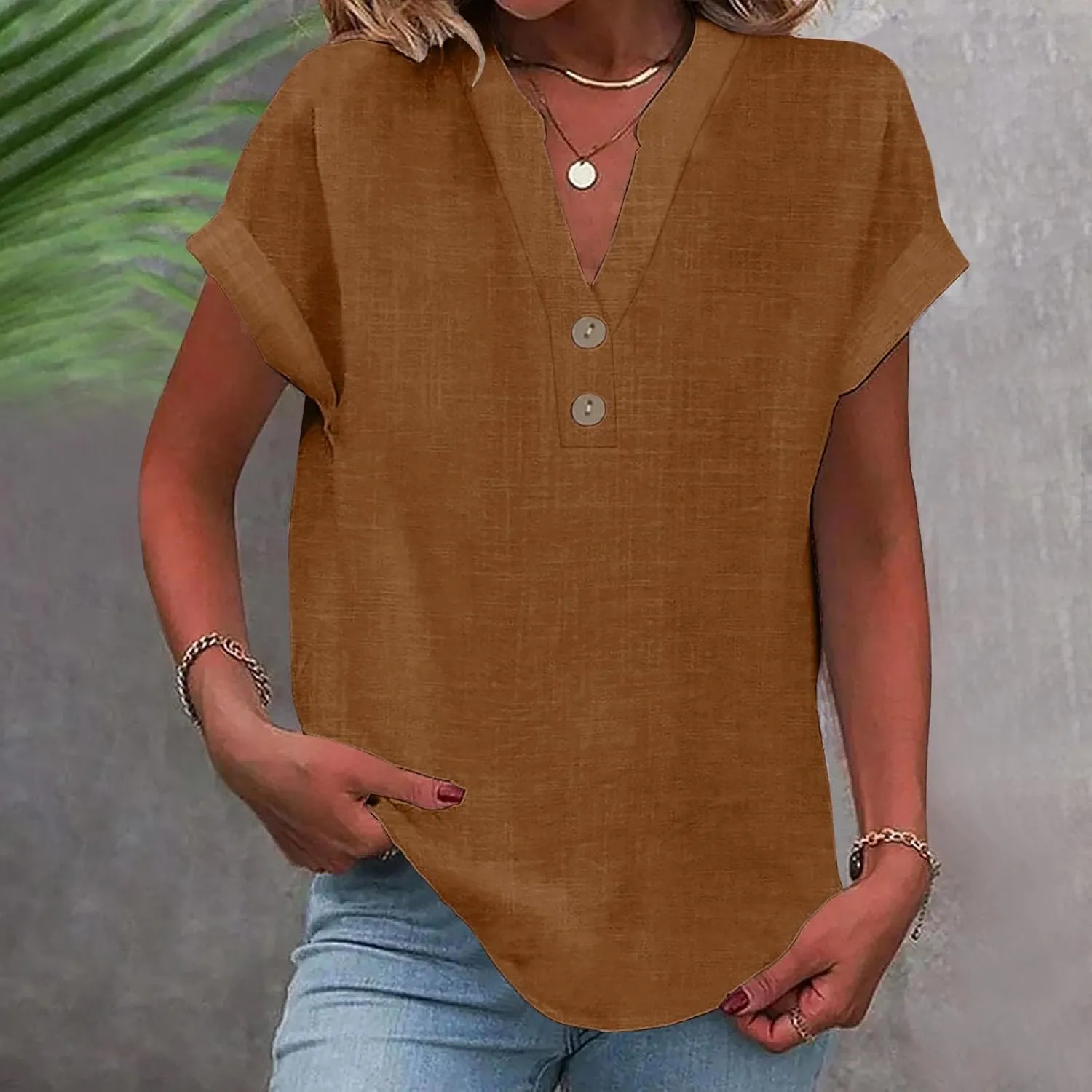 Linen Tops Women's Linen Tops Cropped Linen Shirt Cotton Linen Tops for Women Short Sleeve Cotton Shirts for Women Short Sleeve Linen Shirts Cropped Linen Shirts for Women Womens Linen Shirt Coffee