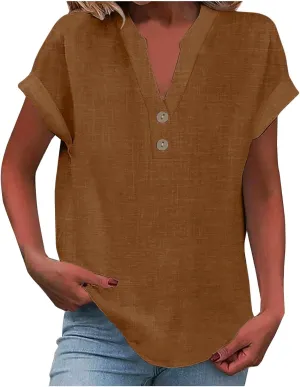 Linen Tops Women's Linen Tops Cropped Linen Shirt Cotton Linen Tops for Women Short Sleeve Cotton Shirts for Women Short Sleeve Linen Shirts Cropped Linen Shirts for Women Womens Linen Shirt Coffee