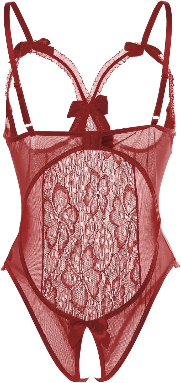 Lingerie for Women Sexy Teddy One-Piece Lace Babydoll Bodysuit Nightie Plus Size