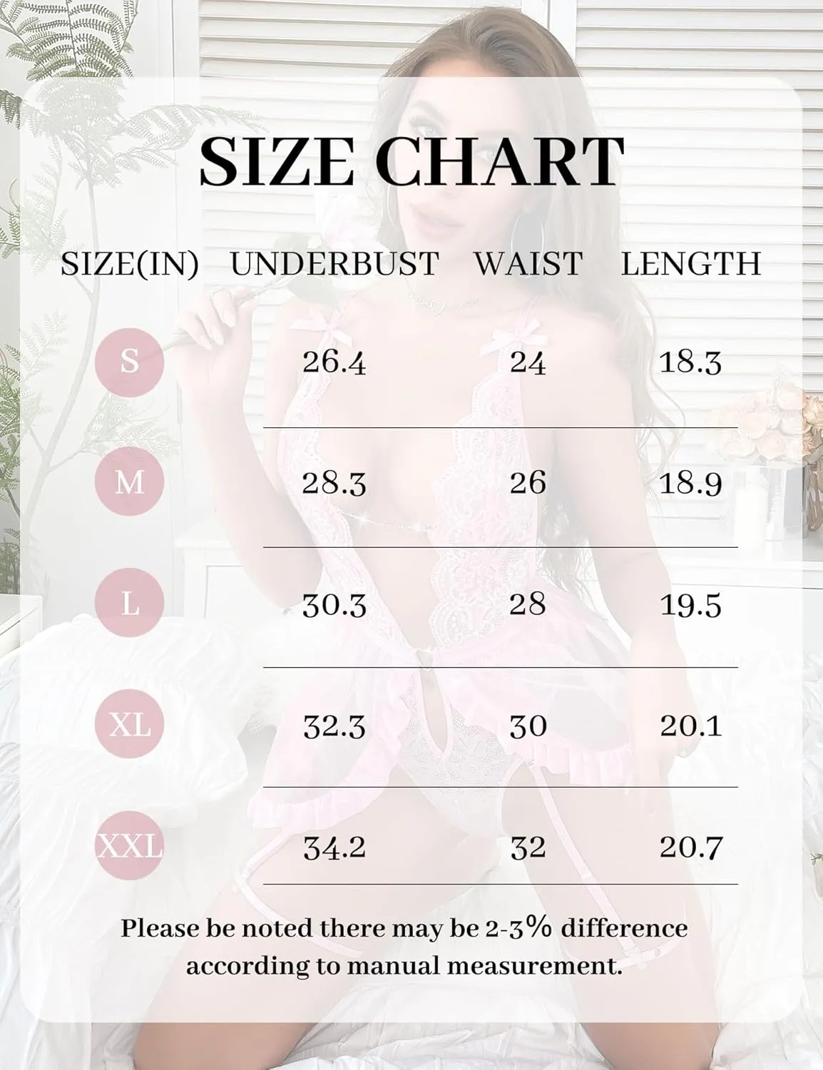 Lingerie for Women Snap Crotch Lace Bodysuit One Piece Teddy Lingerie Deep V Babydoll Dress with Garter Set
