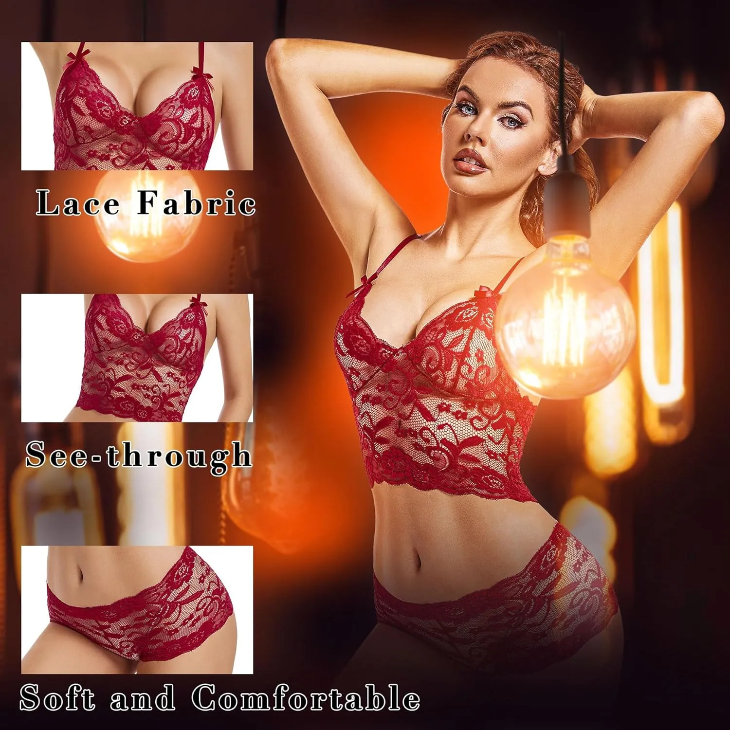 Lingerie Sets for Women Sexy Lingerie for Women Plus Size Bra and Panty Set Two Pieces Floral Lace Teddy Babydoll