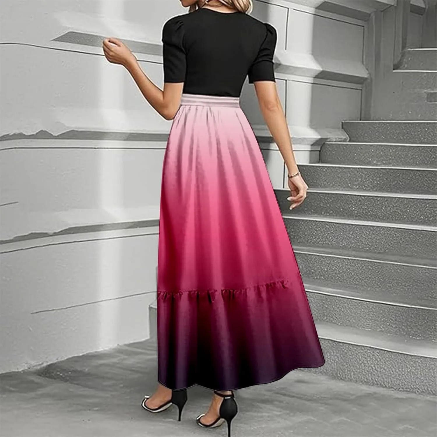 Long Floral Dresses for Women 2025 Elegant Boho Tie Belted Patchwork Waist Short Sleeve A-Line Flowy Maxi Dress