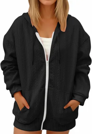 Lpmadey Women's Full Zip Up Hoodie Long Sleeve Hooded Sweatshirts Pockets Jacket Coat for Women Preppy Sweatshirt Y2k Clothes