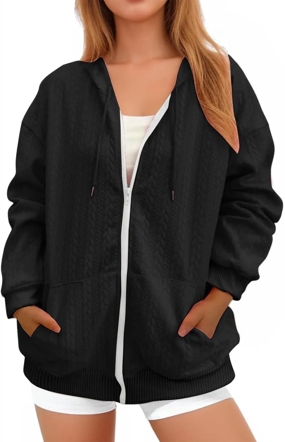 Lpmadey Women's Full Zip Up Hoodie Long Sleeve Hooded Sweatshirts Pockets Jacket Coat for Women Preppy Sweatshirt Y2k Clothes