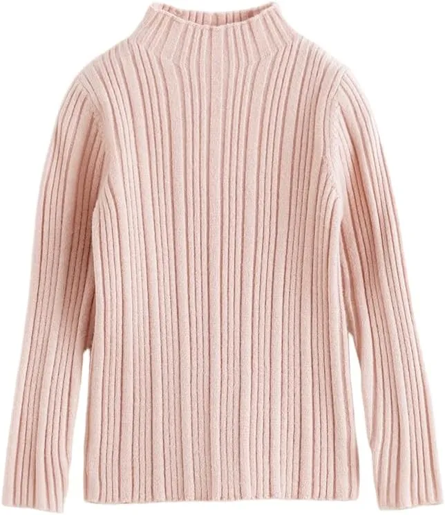 marc & janie Girls Micro Pleated Lace Half High Neck Bottom Shirt Slim Long Sleeve Peplum Soft Shirts Tops 241678