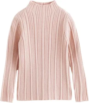 marc & janie Girls Micro Pleated Lace Half High Neck Bottom Shirt Slim Long Sleeve Peplum Soft Shirts Tops 241678