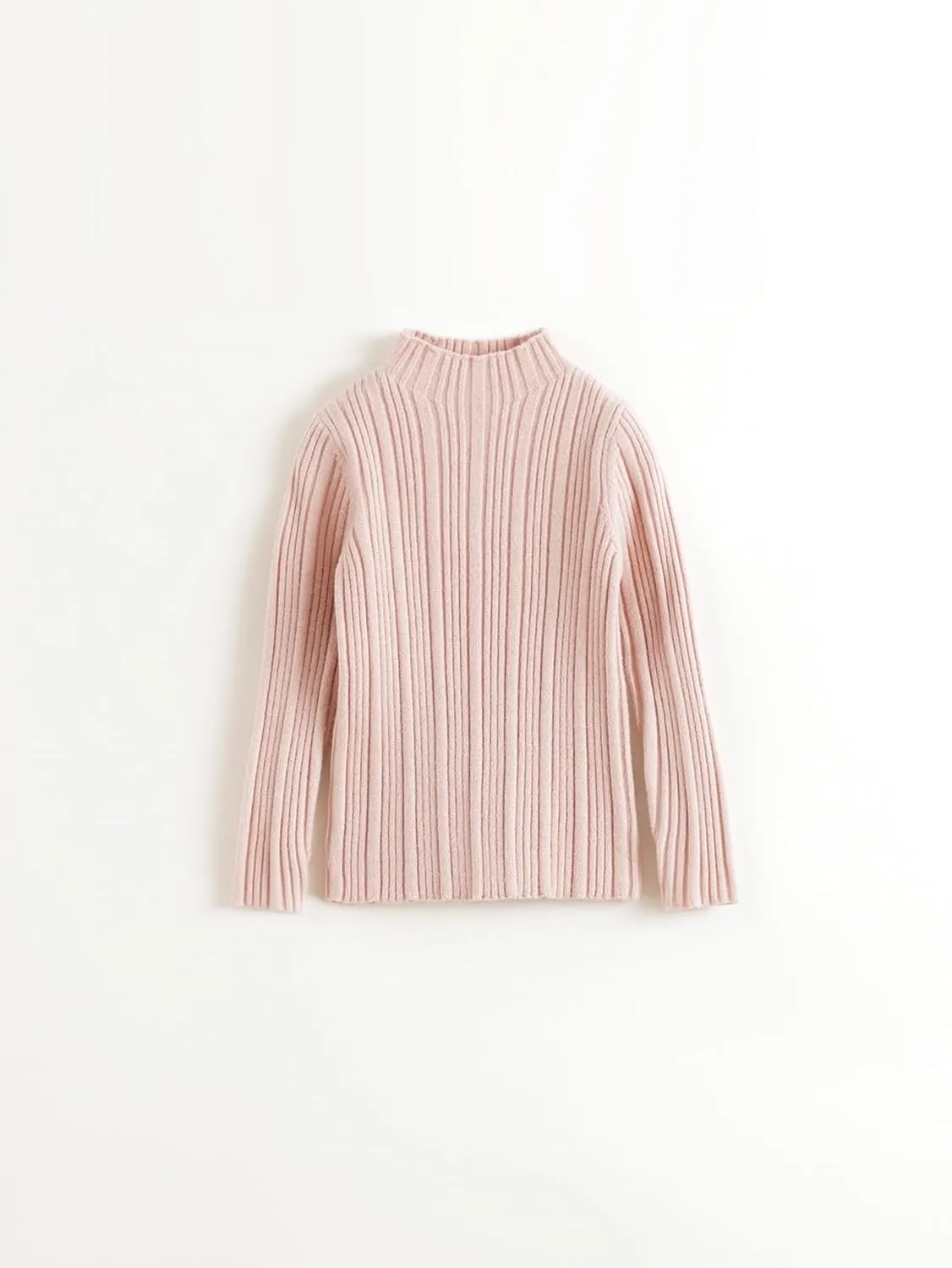 marc & janie Girls Micro Pleated Lace Half High Neck Bottom Shirt Slim Long Sleeve Peplum Soft Shirts Tops 241678
