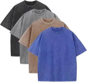 Men's Acid Wash T-Shirts Oversized Unisex T Shirt Cotton Short Sleeve Shirts Casual Tee for Women