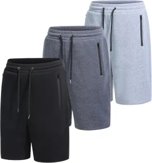 Mens Athletic Shorts 3 Pack Woven Dry Fit Gym Shorts with Zipper Pockets Drawstring for Activewear
