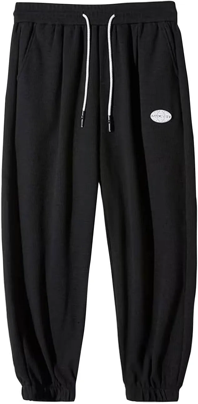Mens Baggy Cargo Corduroy Pants Loose Fit Wide Leg Drawstring Sweatpants Elastic Waist Open Bottom Casual Pants