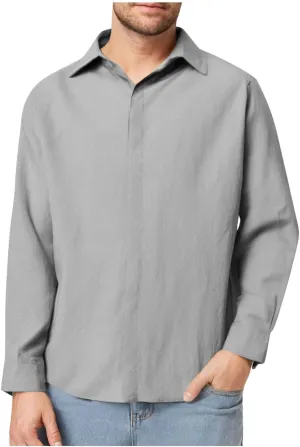 Men's Button Down Shirts Long Sleeve Lapel Collar Cardigan Tops Solid Color Basic Classic Fit Casual Tops