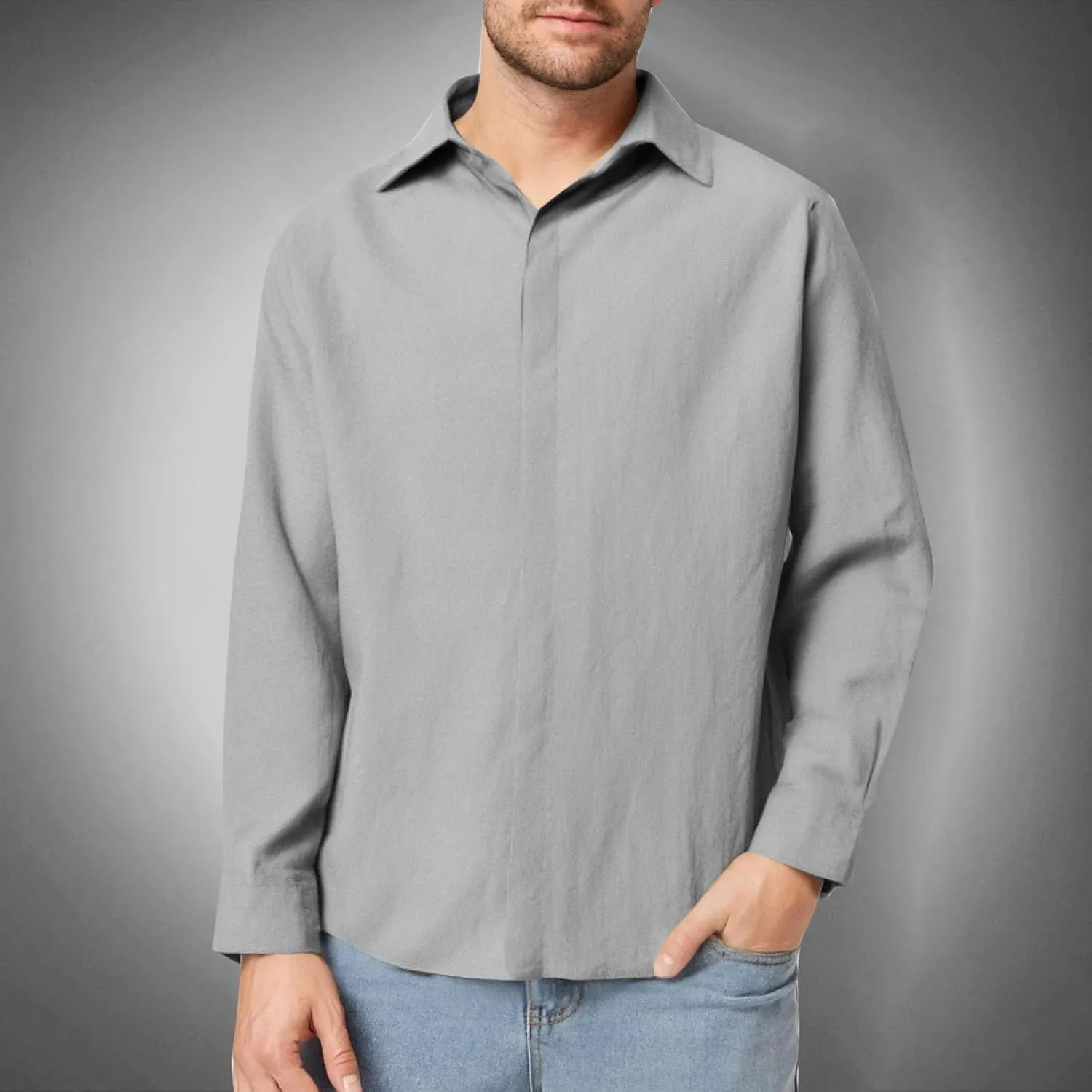 Men's Button Down Shirts Long Sleeve Lapel Collar Cardigan Tops Solid Color Basic Classic Fit Casual Tops