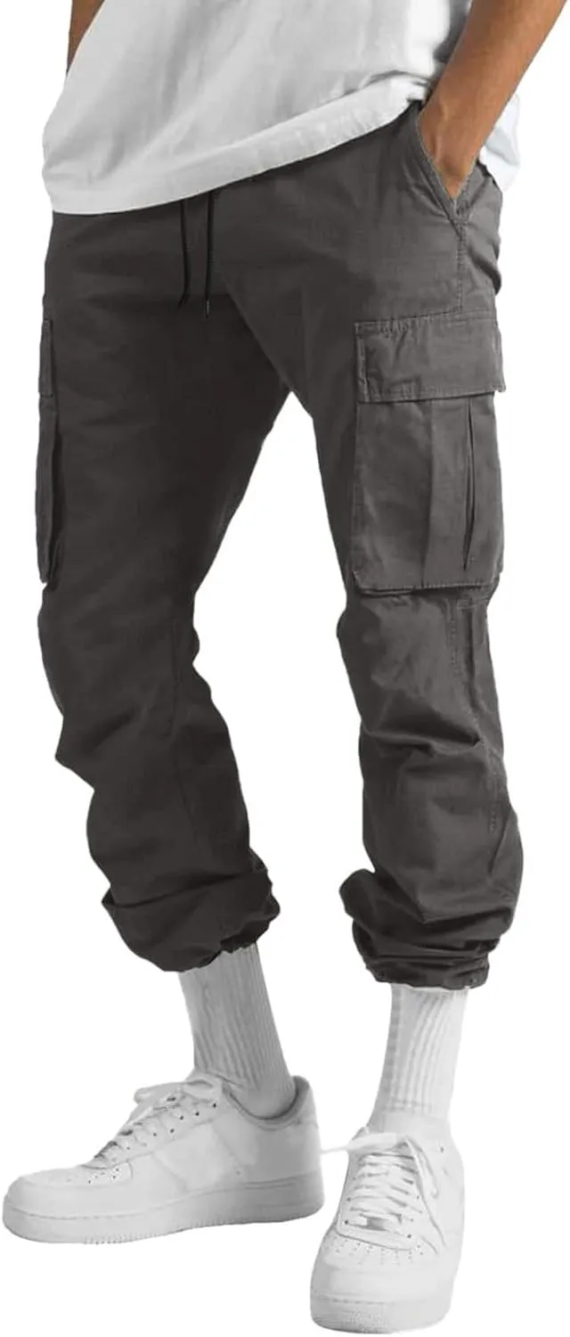 Mens Cargo Pants Casual Joggers, Big and Tall Athletic Pants, Cotton Loose Baggy Pants Straight Leg Sweatpants