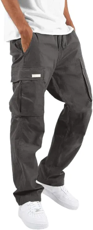 Mens Cargo Pants Casual Joggers, Big and Tall Athletic Pants, Cotton Loose Baggy Pants Straight Leg Sweatpants