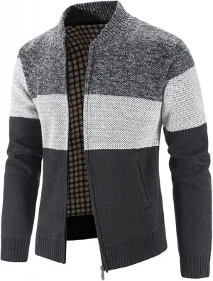 Mens Casual Full Zip Cardigan Sweaters Cable Knit Sweater Cardigan Sweater Cable Knit Zip Up Closure with Pockets