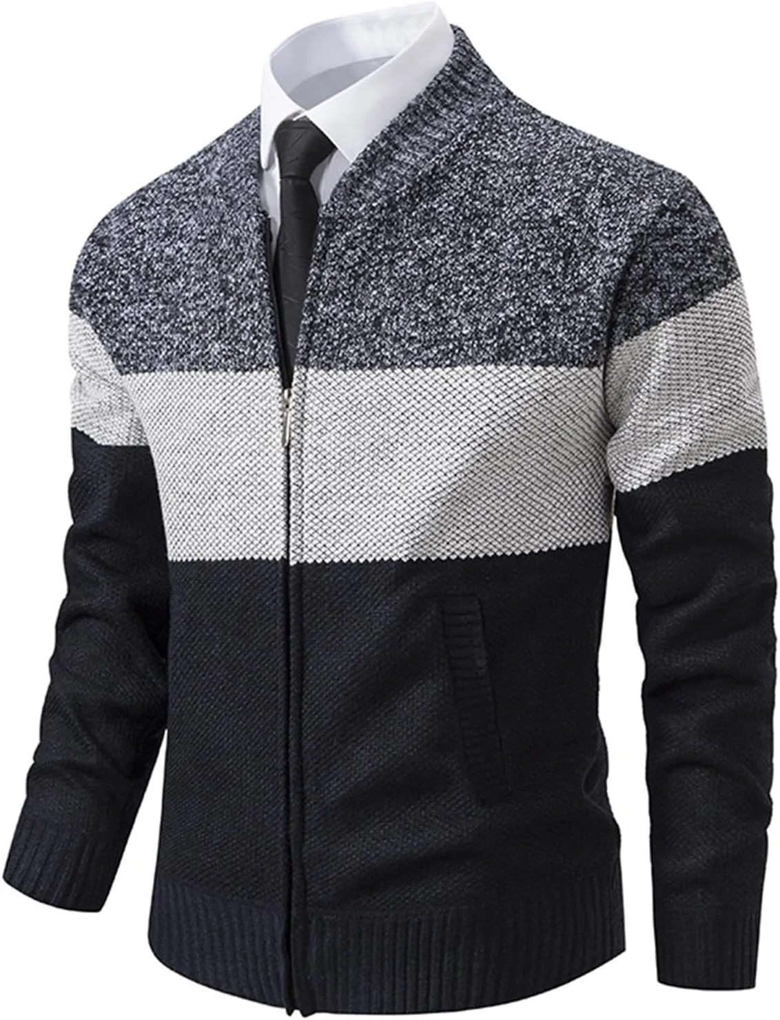 Mens Casual Full Zip Cardigan Sweaters Cable Knit Sweater Cardigan Sweater Cable Knit Zip Up Closure with Pockets