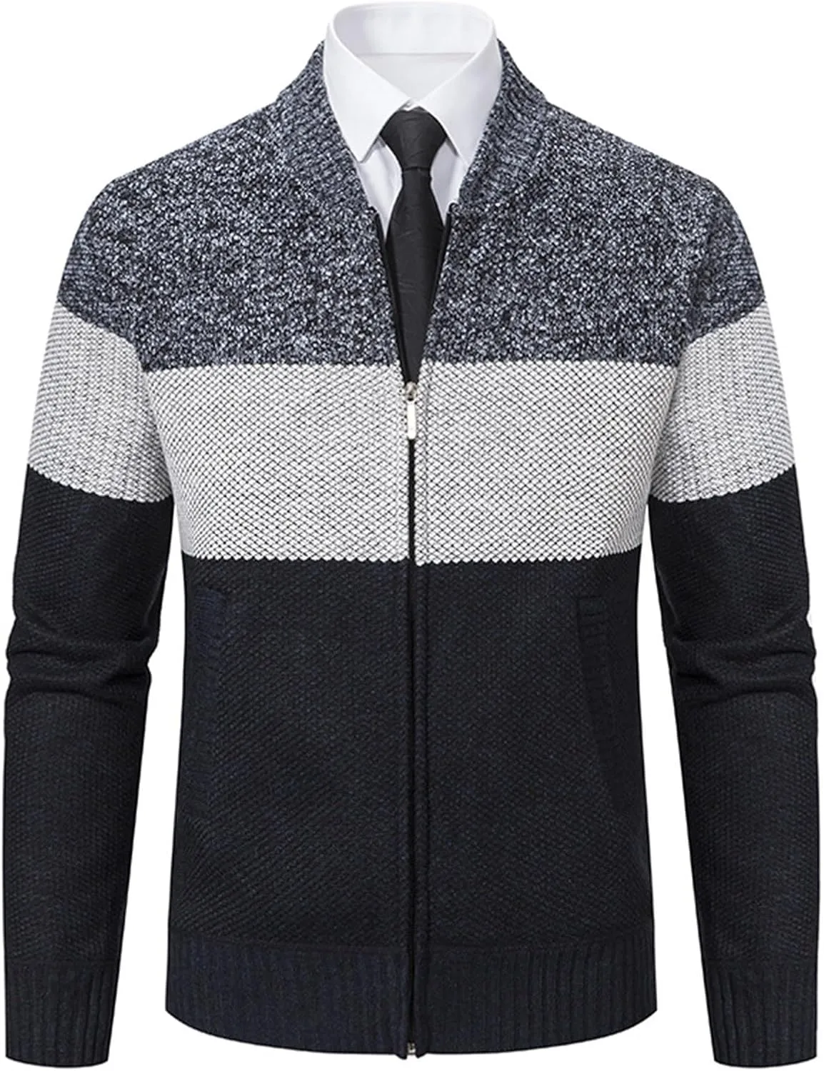 Mens Casual Full Zip Cardigan Sweaters Cable Knit Sweater Cardigan Sweater Cable Knit Zip Up Closure with Pockets