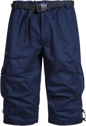 Men's Crop Cargo Pants Fashion Solid Color Cotton Plus Size Multiple Pockets Short Workwear Sweatpant 7'' Trouser